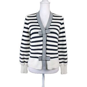 Talbots Bow Front Textured Stitch Cardigan Womens SP Black French Stripe Classic